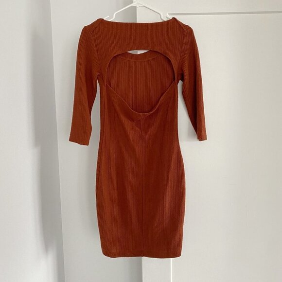 Free People Burnt Orange Open Back Lace Long Sleeve Boho Mini Dress - Picture 3 of 4